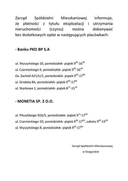 Godziny otwarcia banku