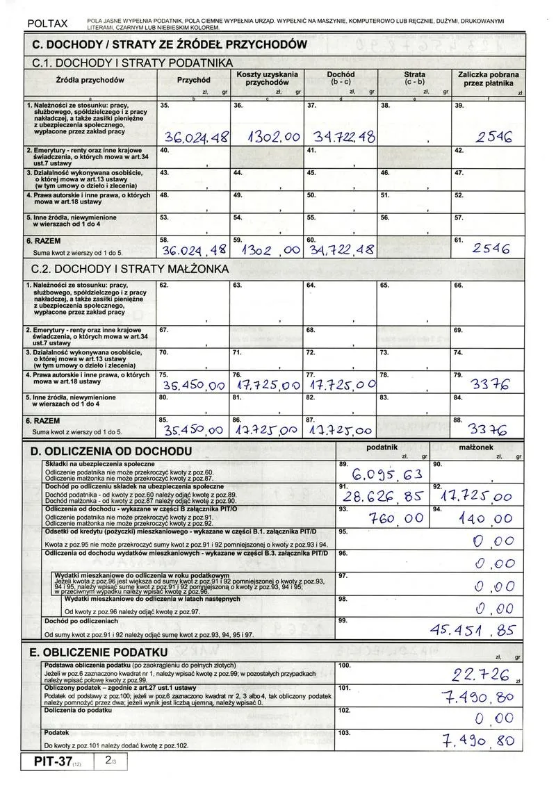Obliczanie podatku PIT-37 na przykładzie
