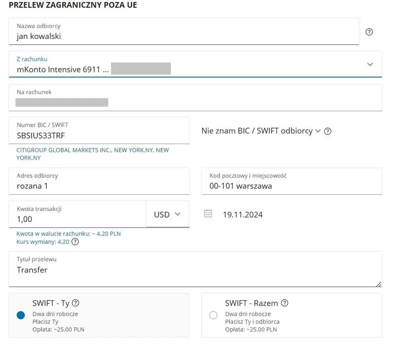 Przelew z USA do Polski