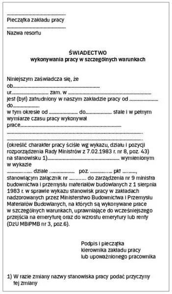 Udowodnienie pracy w szczególnych warunkach