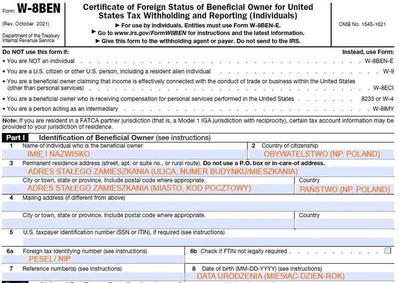 Wybór formularza PIT